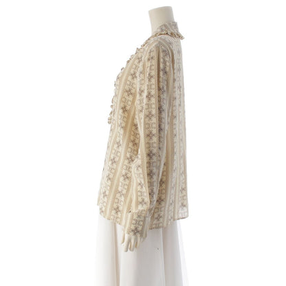 Celine Silk Triomphe Ruffle Long Sleeve Blouse Top Beige 40 — view 3