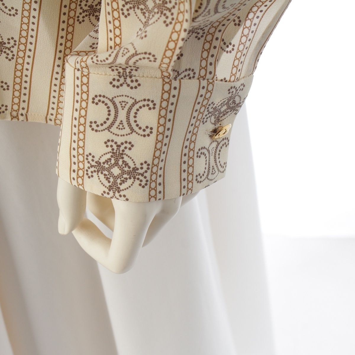 Celine Silk Triomphe Ruffle Long Sleeve Blouse Top Beige 40 — view 6