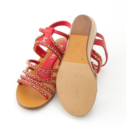 Chanel Leather Wood Chain Thick Sole Platform Sandals Red — view 5