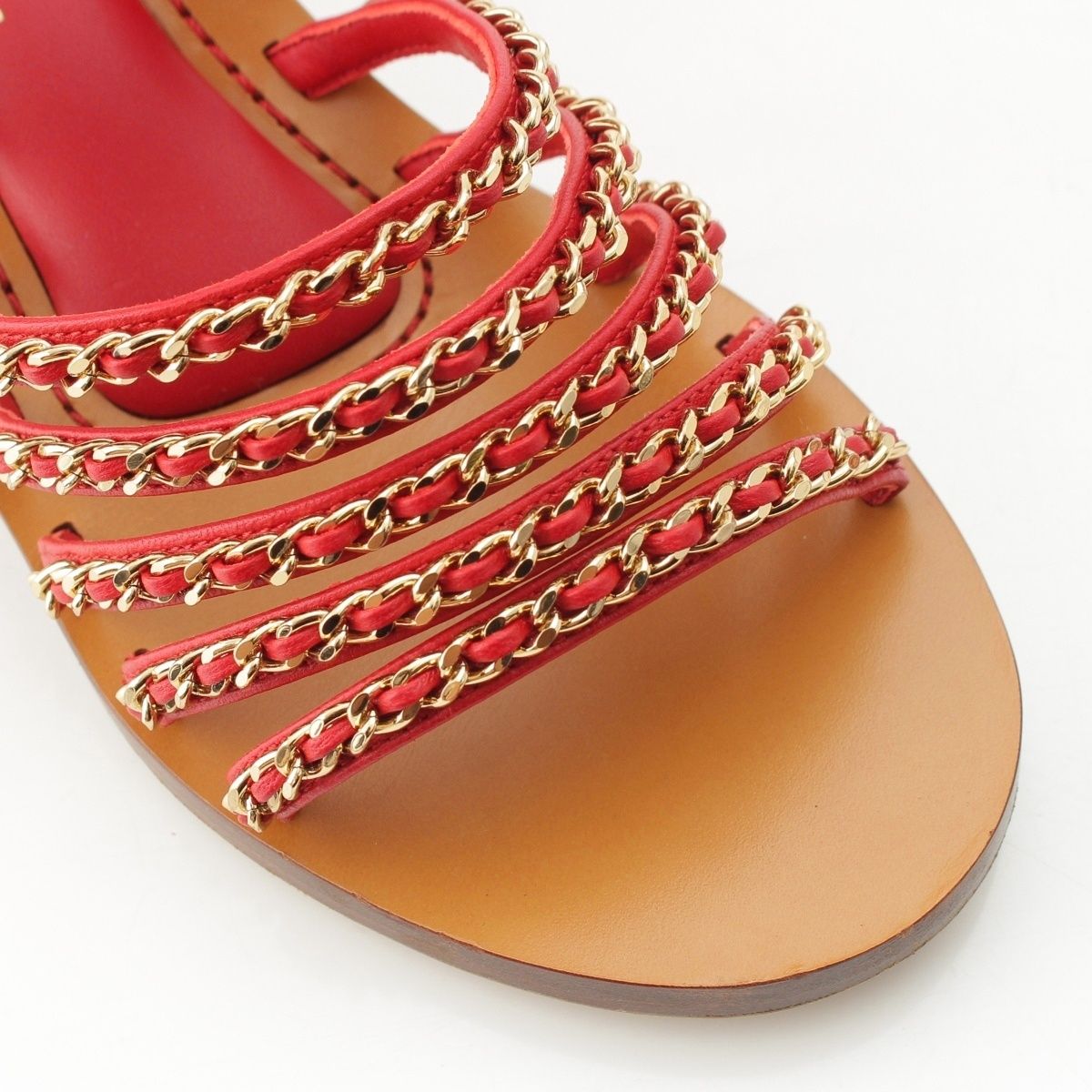 Chanel Leather Wood Chain Thick Sole Platform Sandals Red — view 6