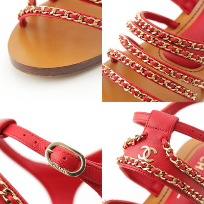 Chanel Leather Wood Chain Thick Sole Platform Sandals Red — view 8