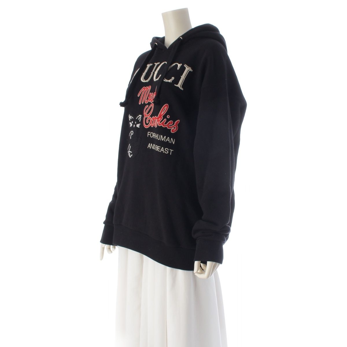 Gucci Logo Cat Hoodie Top Black — view 2