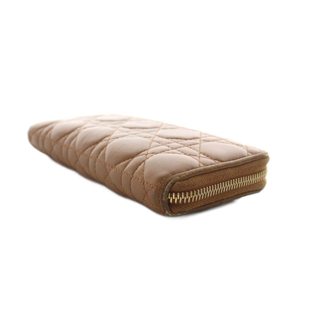 Dior Lady Dior Cannage Wallet Zip Around Coin Purse Leather Brown — view 5