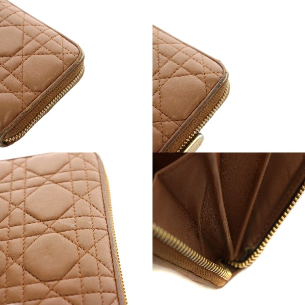 Dior Lady Dior Cannage Wallet Zip Around Coin Purse Leather Brown — view 8