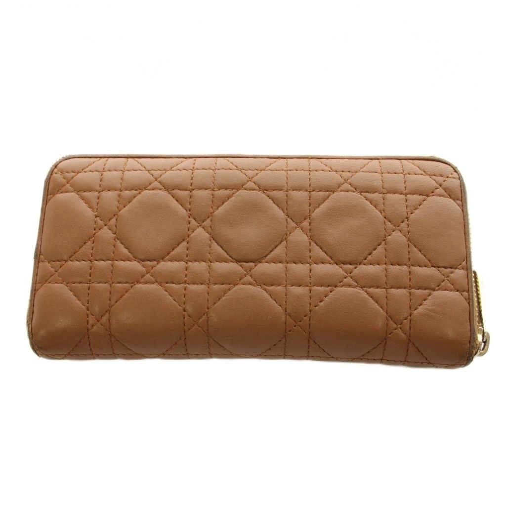 Dior Lady Dior Cannage Wallet Zip Around Coin Purse Leather Brown — view 2
