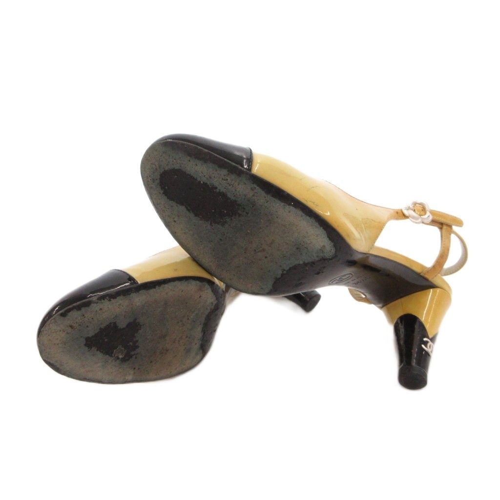 Chanel Slingback Pumps Mules CC Logo Bicolor Yellow Black Heel 36.5 — view 6
