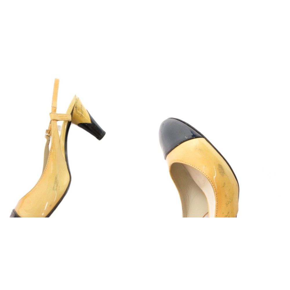 Chanel Slingback Pumps Mules CC Logo Bicolor Yellow Black Heel 36.5 — view 8