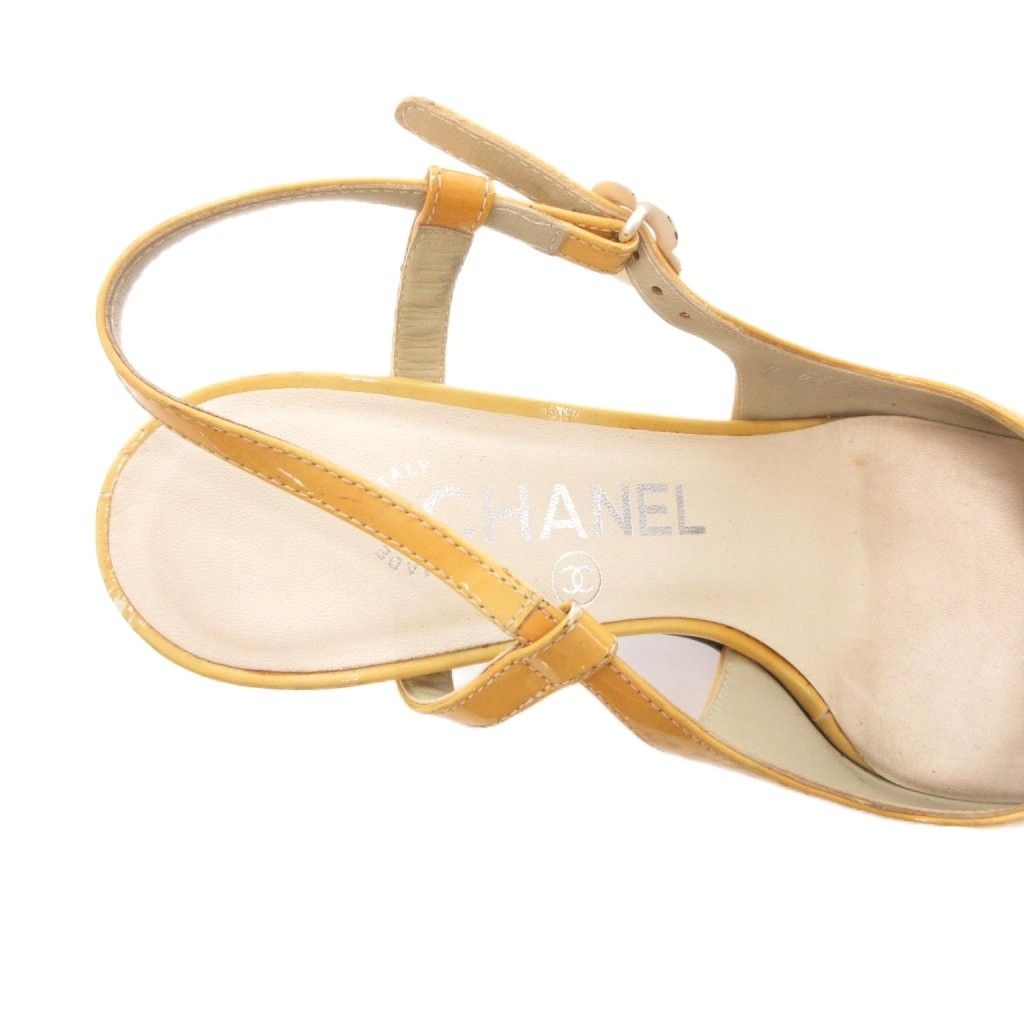 Chanel Slingback Pumps Mules CC Logo Bicolor Yellow Black Heel 36.5 — view 7