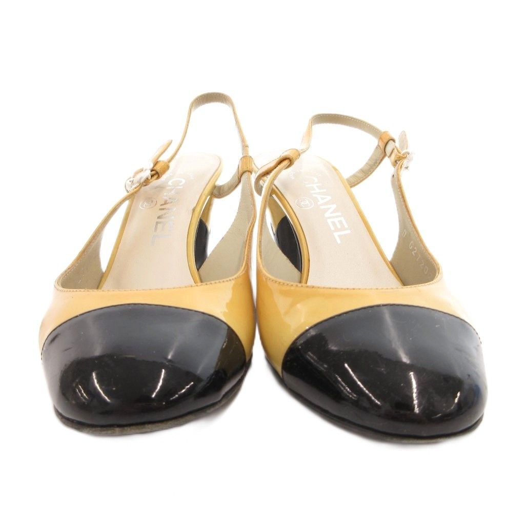 Chanel Slingback Pumps Mules CC Logo Bicolor Yellow Black Heel 36.5 — view 4