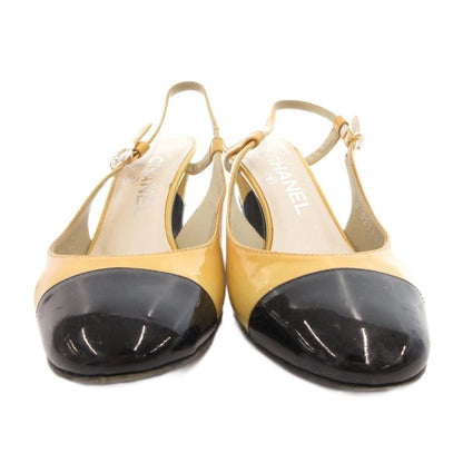 Chanel Slingback Pumps Mules CC Logo Bicolor Yellow Black Heel 36.5 — view 4