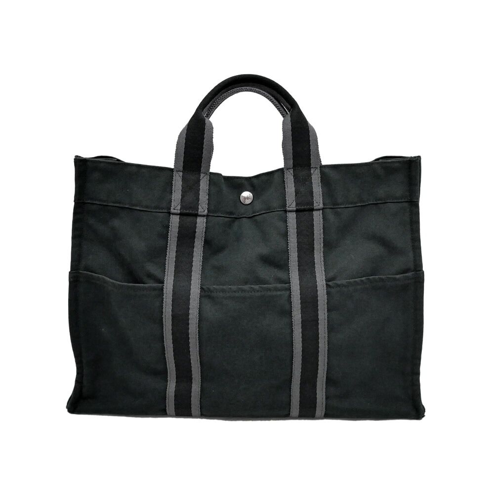 Hermes Fourre Tout MM Tote Black Gray Canvas Handbag