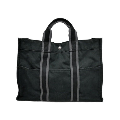 Hermes Fourre Tout MM Tote Black Gray Canvas Handbag