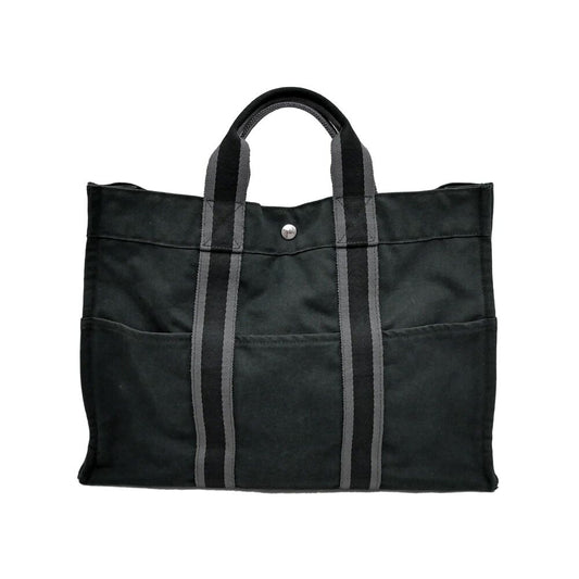 Hermes Fourre Tout MM Tote Black Gray Canvas Handbag