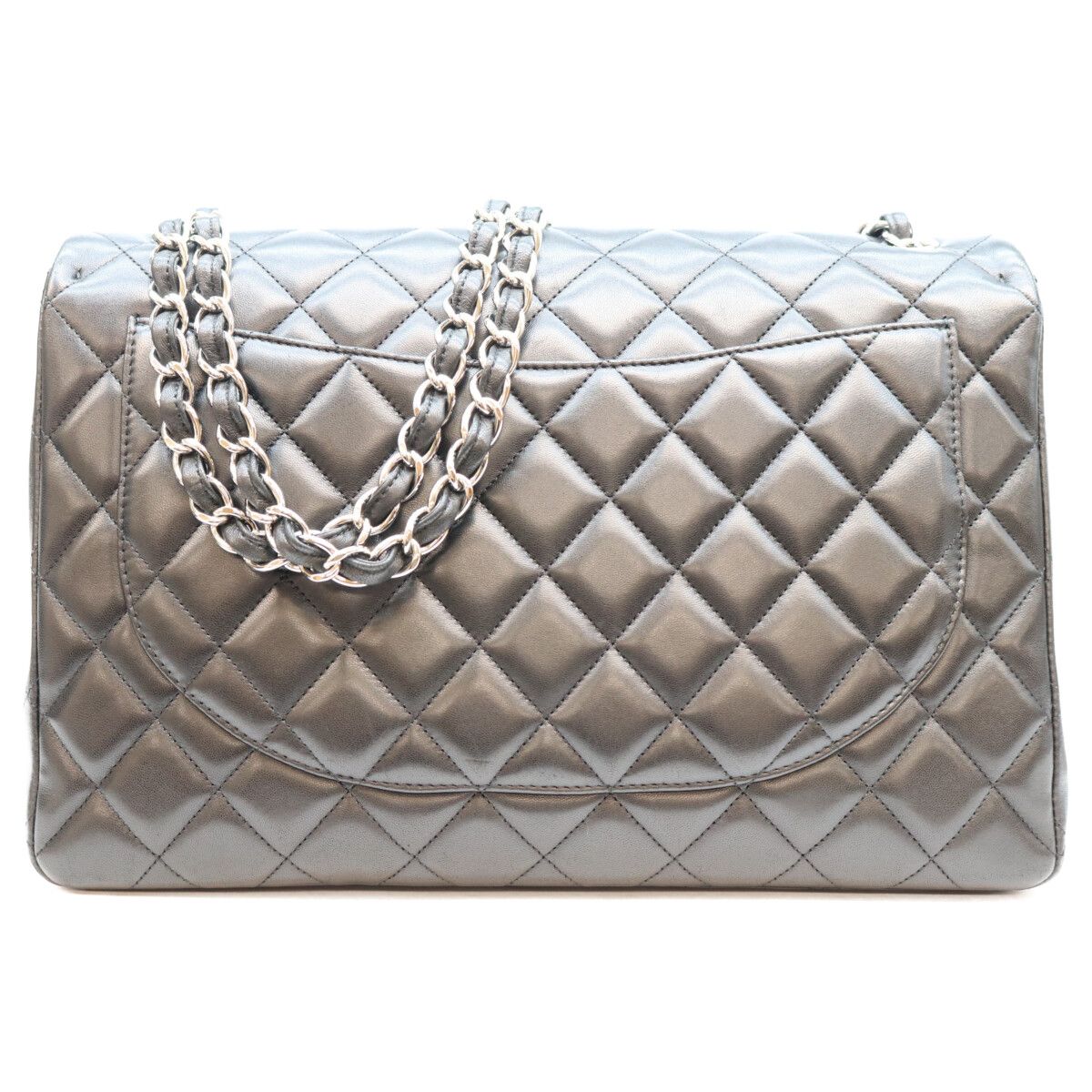Chanel Black Lambskin Silver Single Flap Bag Maxi Quilted 34 — view 3