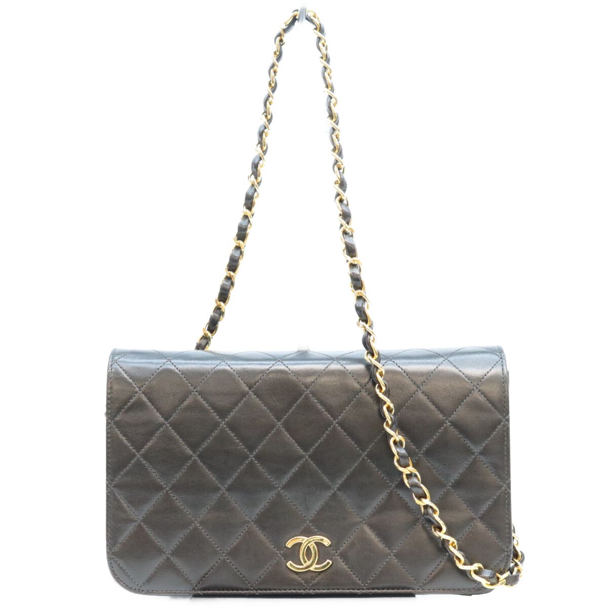 Chanel Black Lambskin Full Flap Bag Gold Push Lock Quilted 23