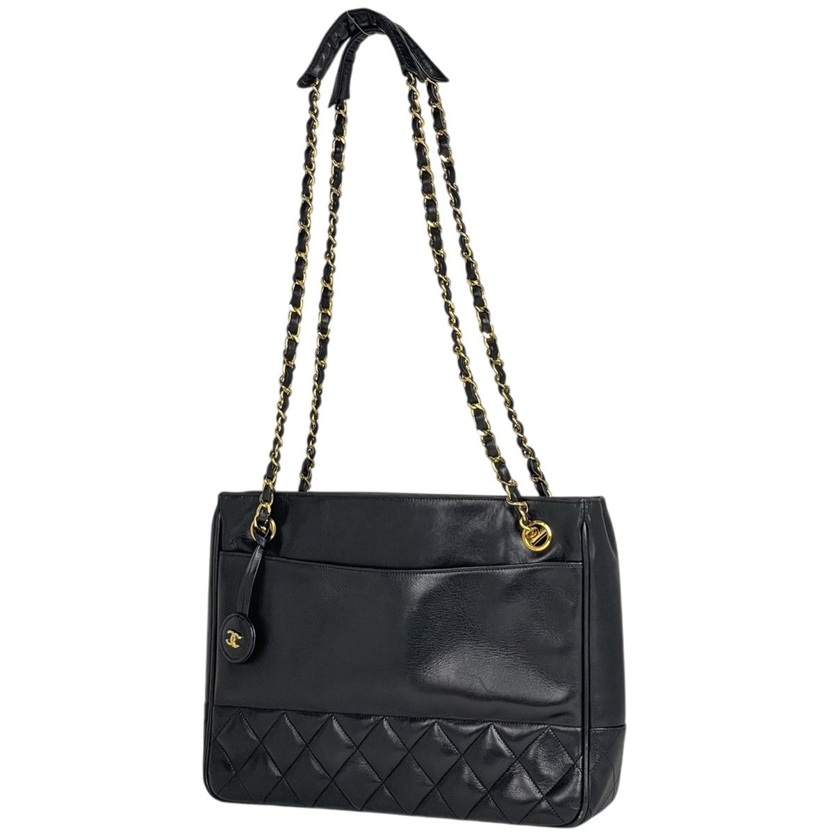 Chanel Tote Bag CC Logo Quilted Leather Black
