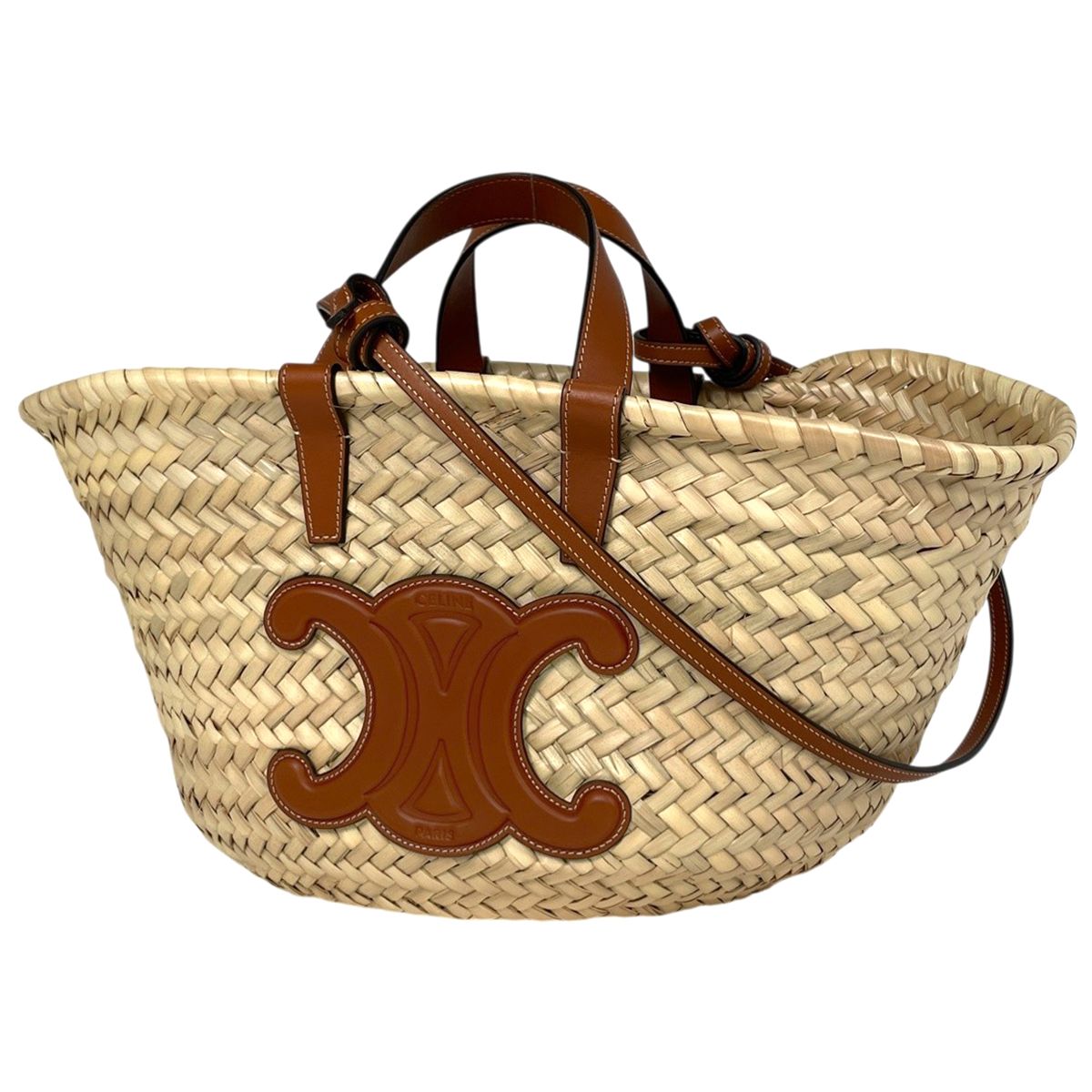 Celine Classic Panier Tote Bag Basket 2-Way Raffia Natural Brown