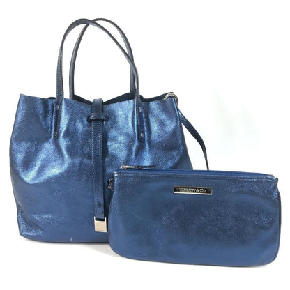 Tiffany & Co Handbag with Logo Pouch Leather Blue