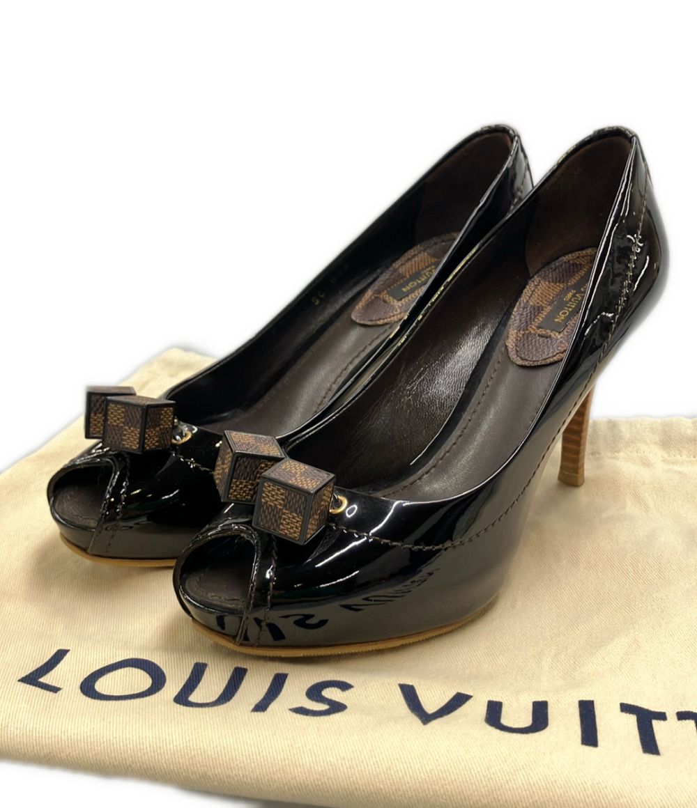 Louis Vuitton Damier Open Patent Pumps SC Heel 36.5