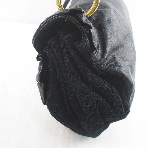 Dolce & Gabbana Shoulder Bag Lace Frill Gold Black Leather — view 4