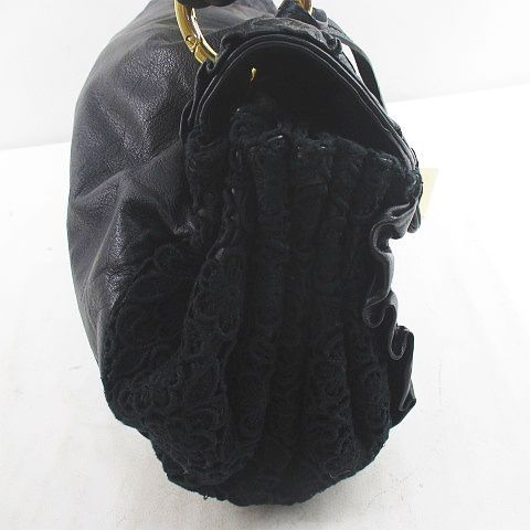 Dolce & Gabbana Shoulder Bag Lace Frill Gold Black Leather — view 5
