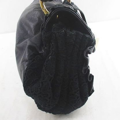 Dolce & Gabbana Shoulder Bag Lace Frill Gold Black Leather — view 5