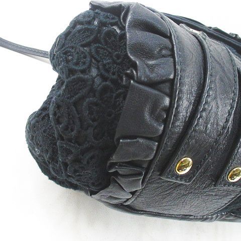 Dolce & Gabbana Shoulder Bag Lace Frill Gold Black Leather — view 7