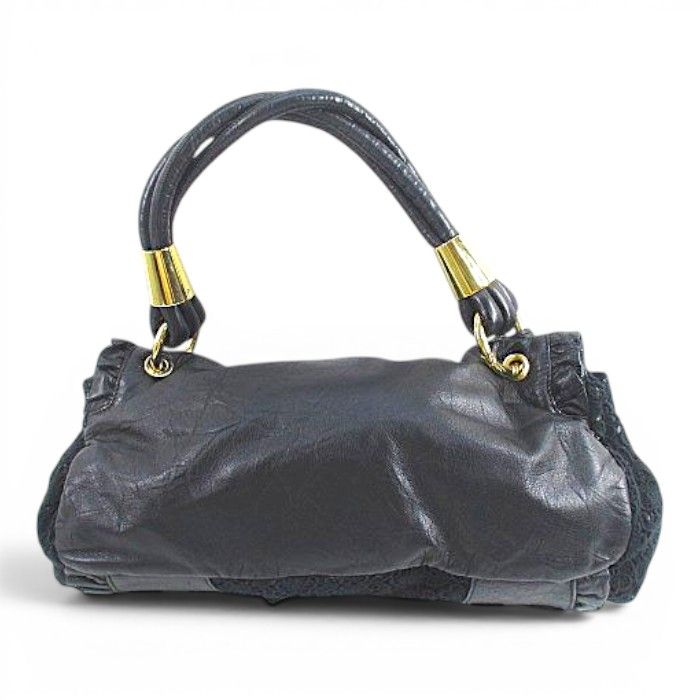 Dolce & Gabbana Shoulder Bag Lace Frill Gold Black Leather — view 2