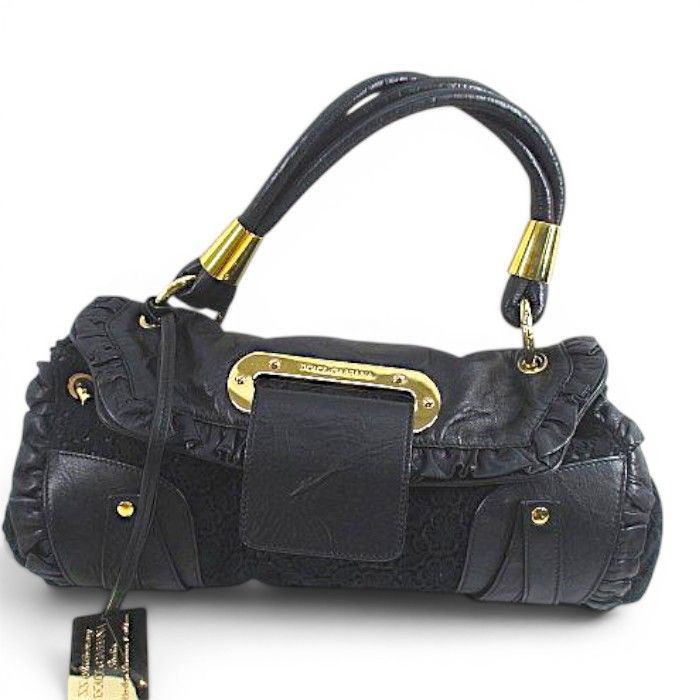 Dolce & Gabbana Shoulder Bag Lace Frill Gold Black Leather — view 3