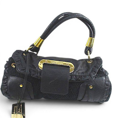 Dolce & Gabbana Shoulder Bag Lace Frill Gold Black Leather — view 3
