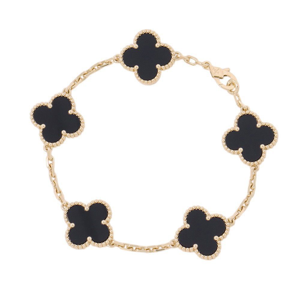 Van Cleef & Arpels Bracelet Vintage Alhambra 5 Motif Onyx 18K Yellow Gold