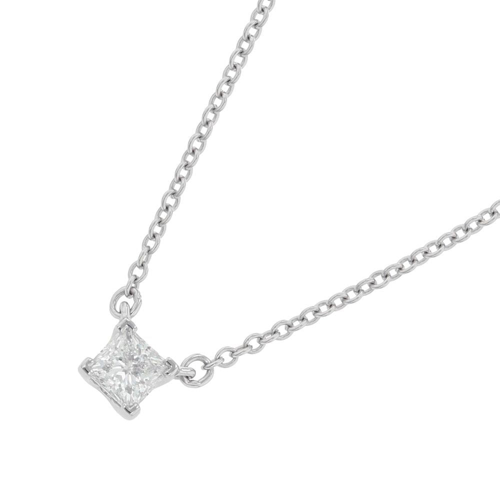 Tiffany & Co Necklace Solitaire Square Diamond Platinum Pendant