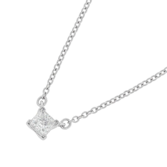 Tiffany & Co Necklace Solitaire Square Diamond Platinum Pendant