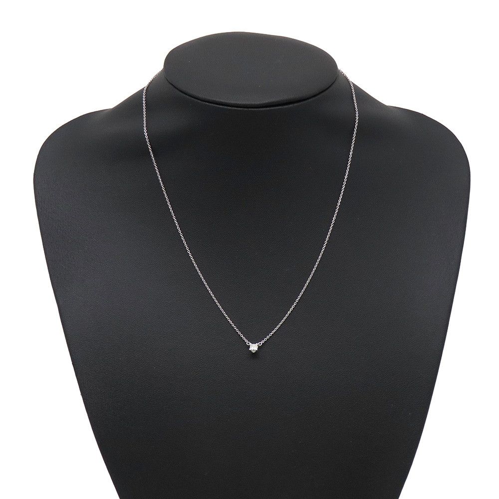 Tiffany & Co Necklace Solitaire Square Diamond Platinum Pendant — view 4