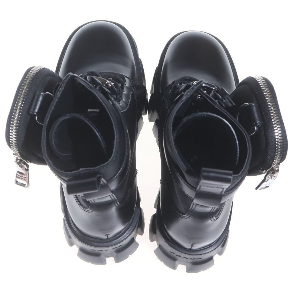 Prada Leather Short Boots with Monolith Pouch Shoes Re-Nylon Triangle Logo Black — view 4