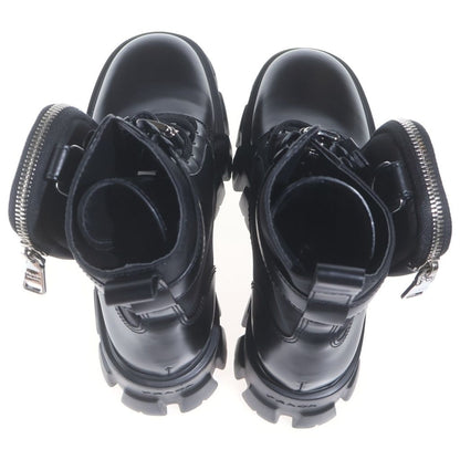 Prada Leather Short Boots with Monolith Pouch Shoes Re-Nylon Triangle Logo Black — view 4