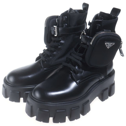 Prada Leather Short Boots with Monolith Pouch Shoes Re-Nylon Triangle Logo Black — view 2
