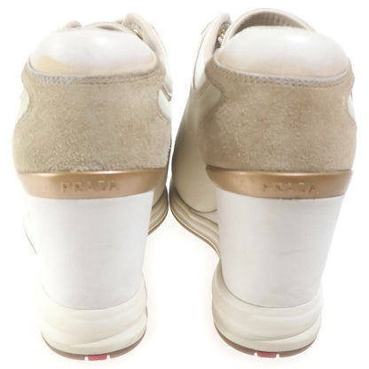 Prada Calzature Donna Wedge Sole Nylon Sneakers Suede Logo White Light — view 3