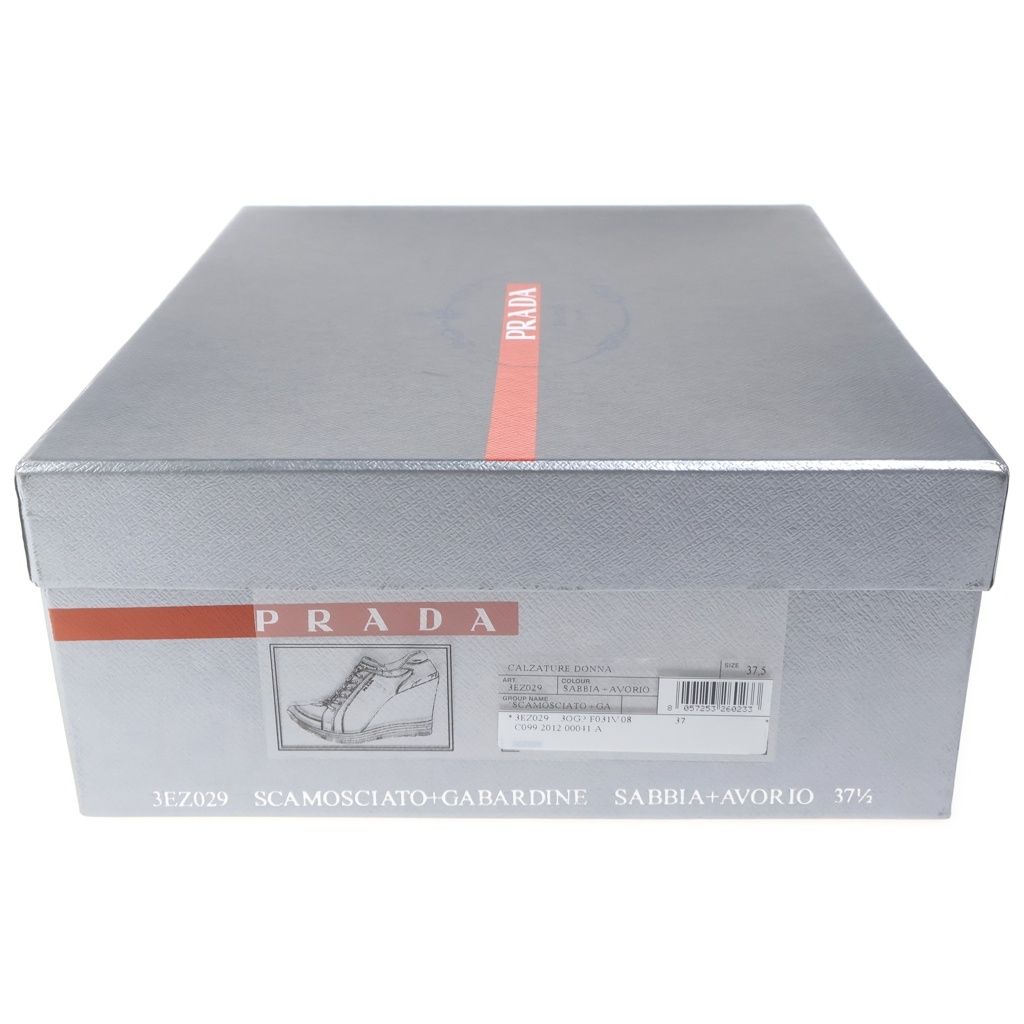 Prada Calzature Donna Wedge Sole Nylon Sneakers Suede Logo White Light — view 7