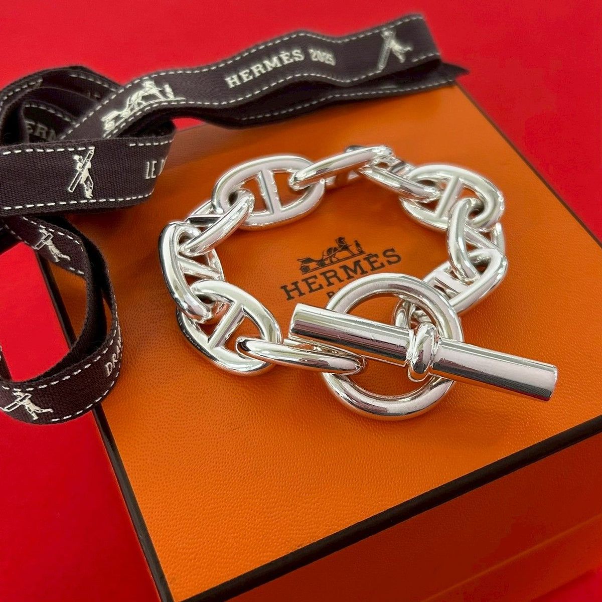 Hermes Chaine D'Ancre TGM Bracelet 925 Sterling Silver