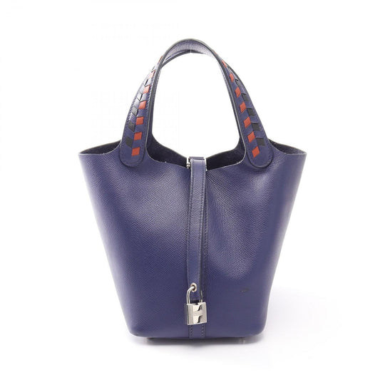 Hermes Handbag Picotin Lock PM Tresage Blue Brick Black Leather PM