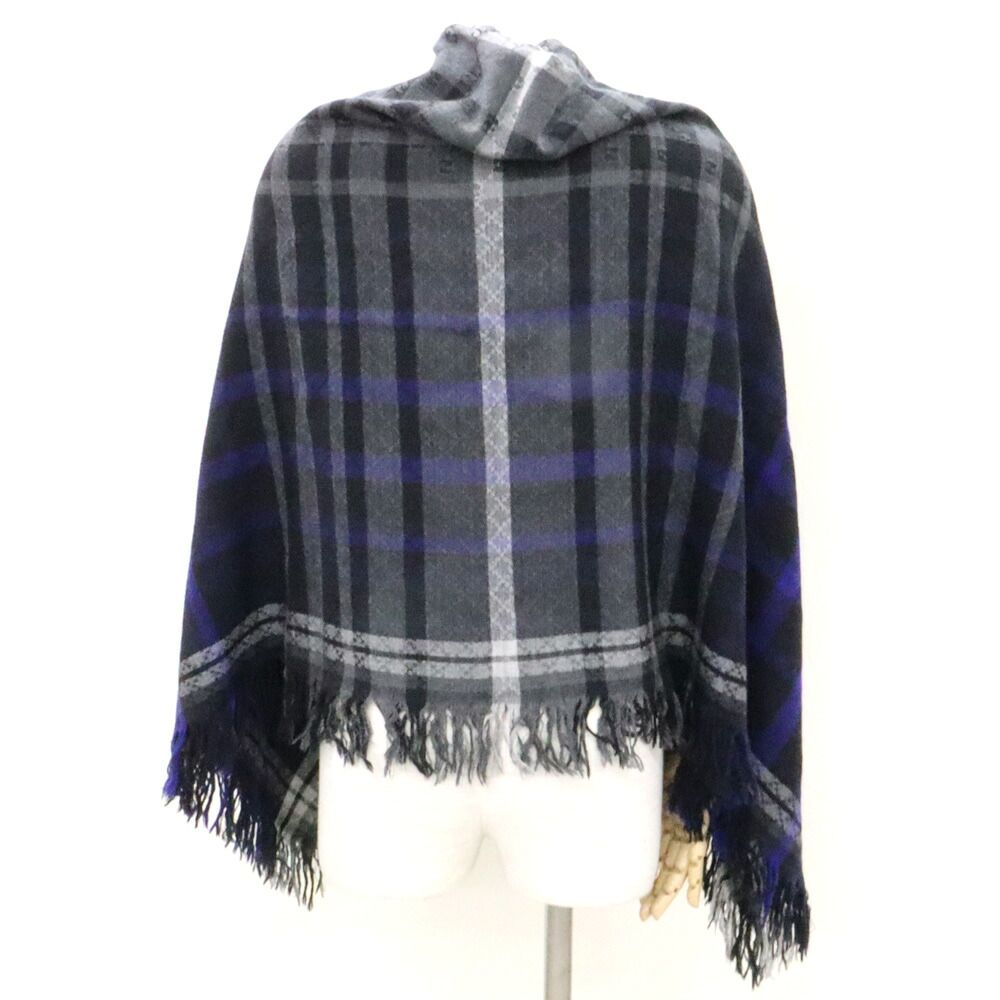 Gucci Shawl Check Pattern Gray Blue 70% Wool Silk Scarf — view 4