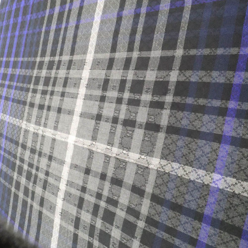 Gucci Shawl Check Pattern Gray Blue 70% Wool Silk Scarf — view 2
