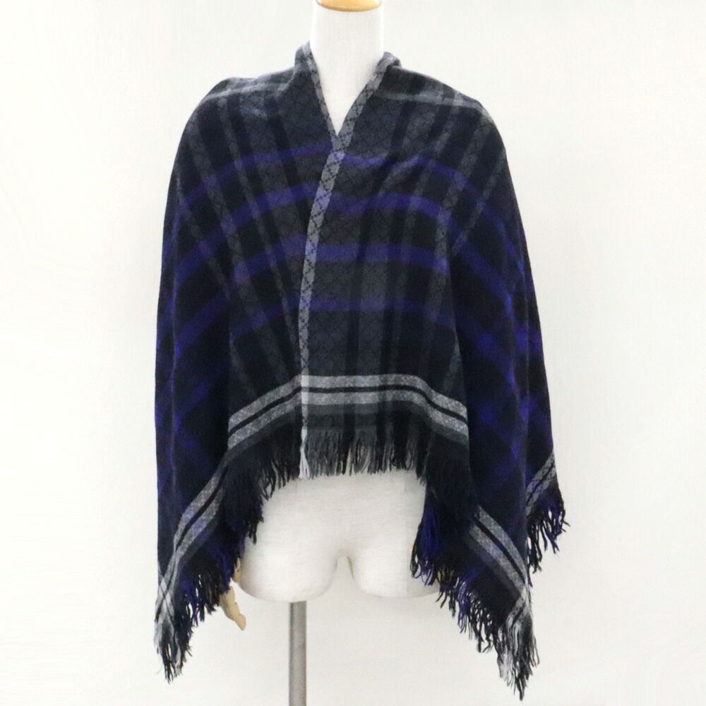 Gucci Shawl Check Pattern Gray Blue 70% Wool Silk Scarf — view 3