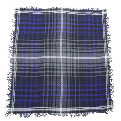 Gucci Shawl Check Pattern Gray Blue 70% Wool Silk Scarf