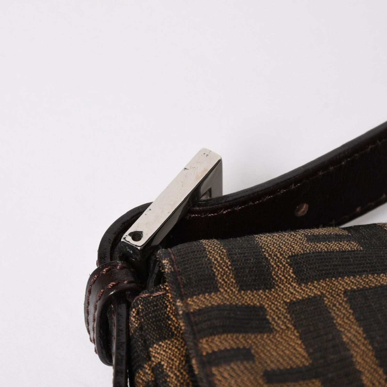 Fendi Mamma Baguette Bag Canvas Leather Brown Zucca Pattern Silver — view 6