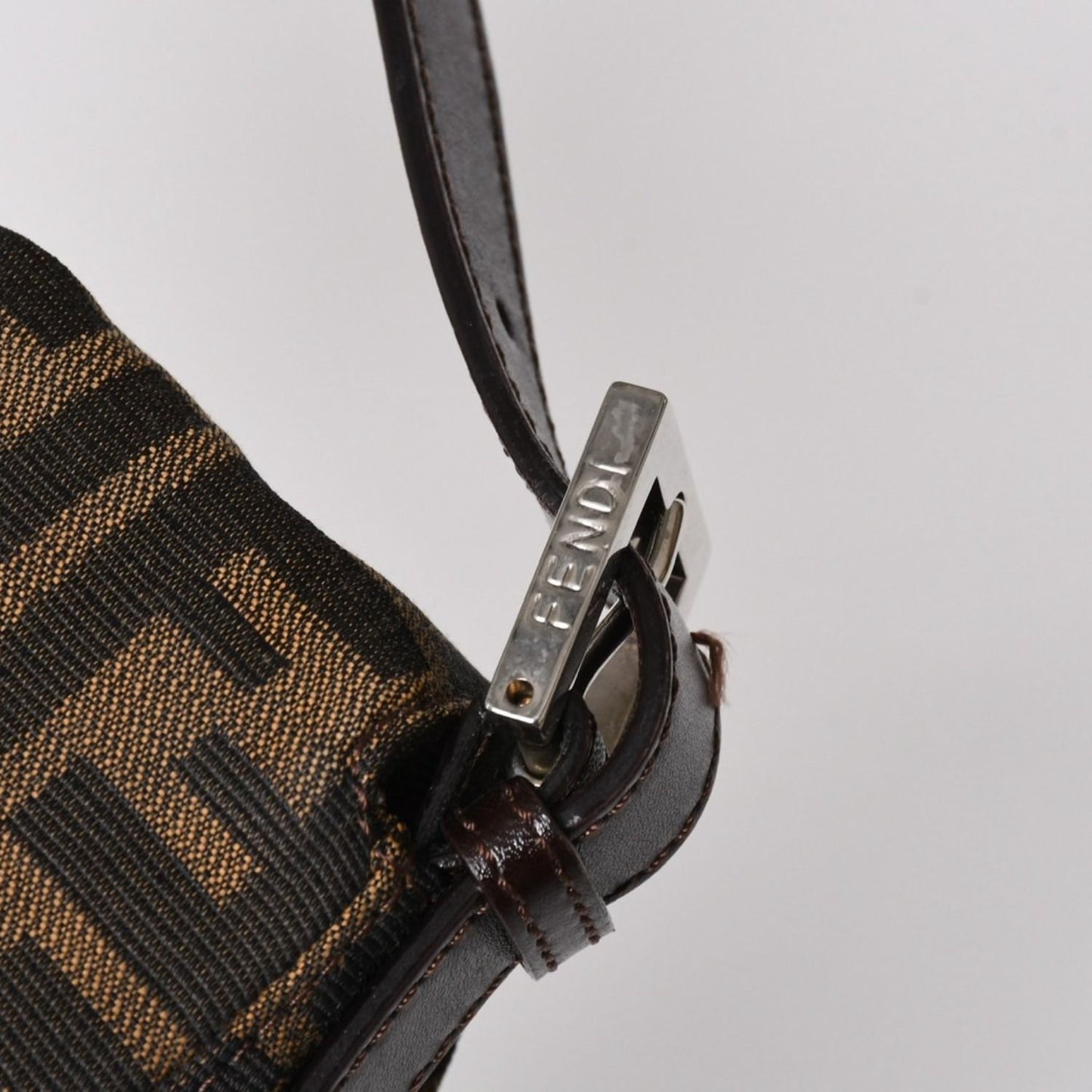Fendi Mamma Baguette Bag Canvas Leather Brown Zucca Pattern Silver — view 7