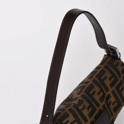 Fendi Mamma Baguette Bag Canvas Leather Brown Zucca Pattern Silver — view 5
