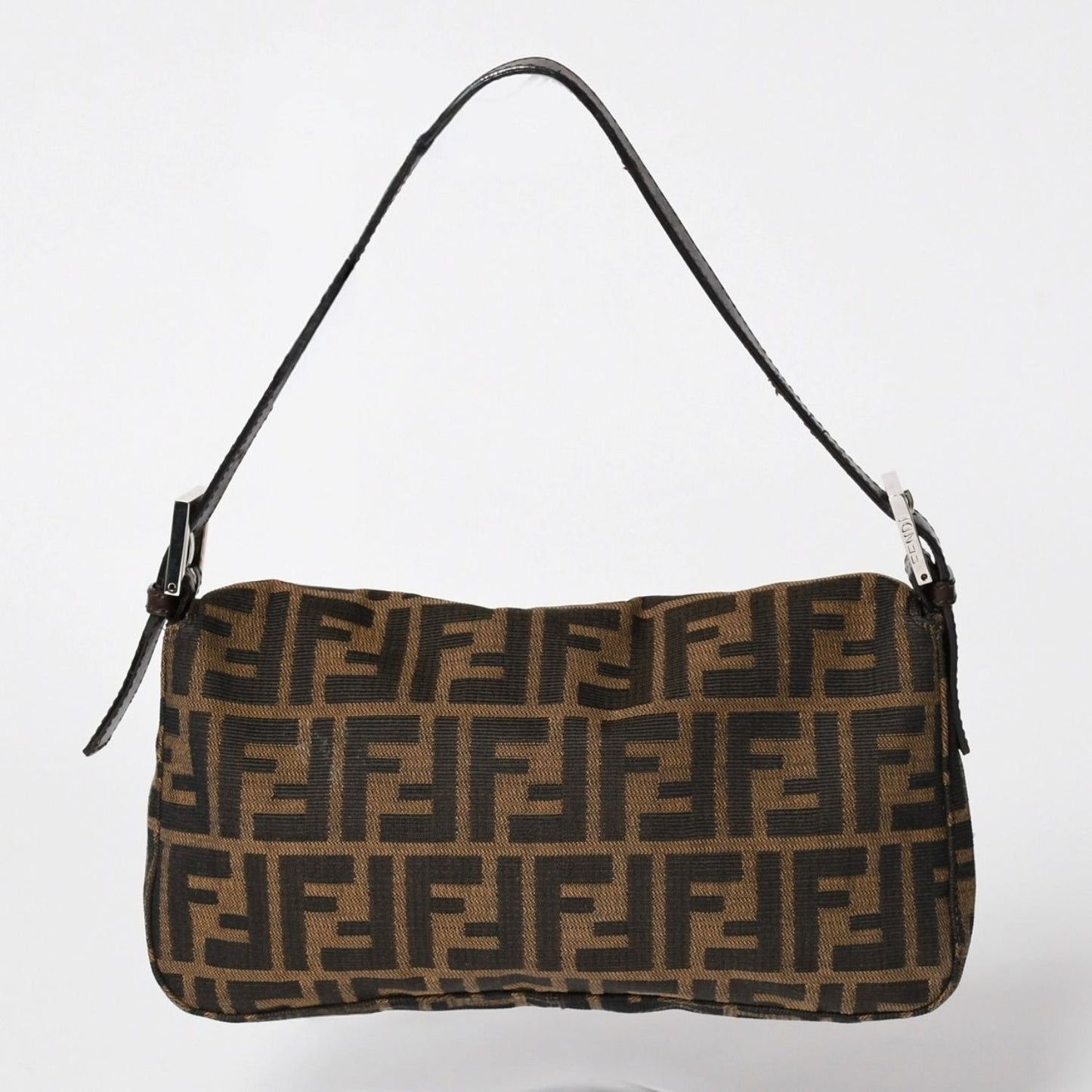 Fendi Mamma Baguette Bag Canvas Leather Brown Zucca Pattern Silver — view 2