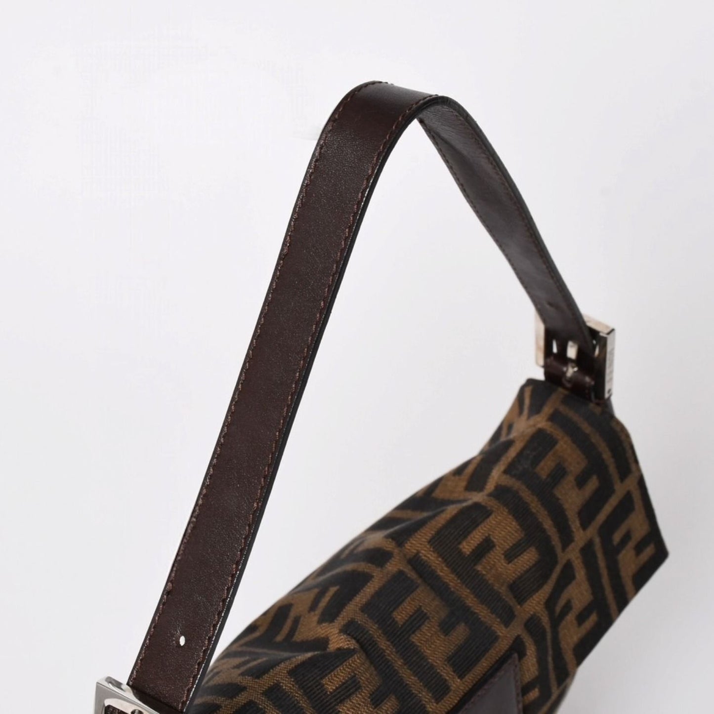 Fendi Mamma Baguette Bag Canvas Leather Brown Zucca Pattern Silver — view 4